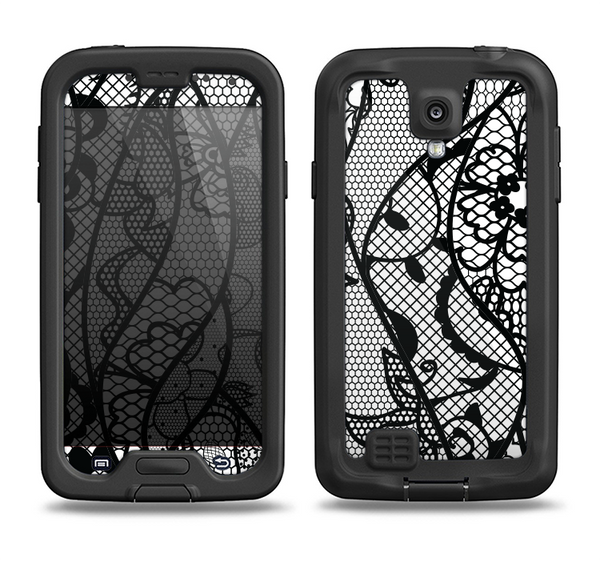 The Black and White Lace Design Samsung Galaxy S4 LifeProof Nuud Case Skin Set