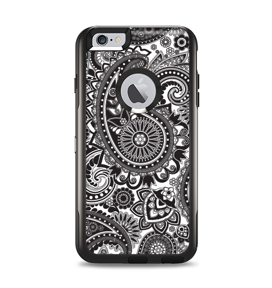 The Black and White Paisley Pattern V6 Apple iPhone 6 Plus Otterbox Commuter Case Skin Set