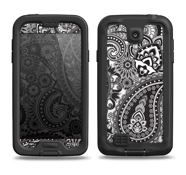 The Black and White Paisley Pattern V6 Samsung Galaxy S4 LifeProof Nuud Case Skin Set