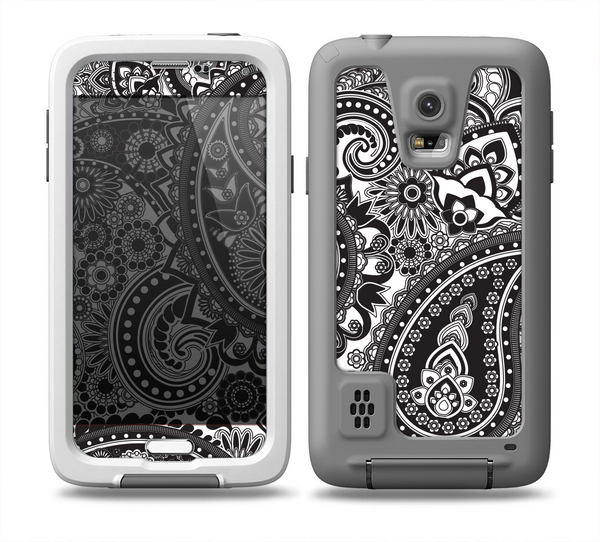 The Black and White Paisley Pattern V6 Skin for the Samsung Galaxy S5 frē LifeProof Case