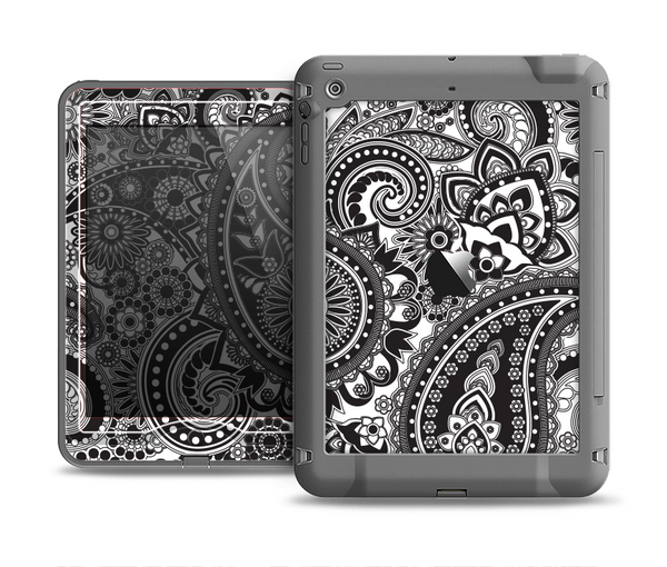 The Black and White Paisley Pattern V6 Apple iPad Air LifeProof Nuud Case Skin Set