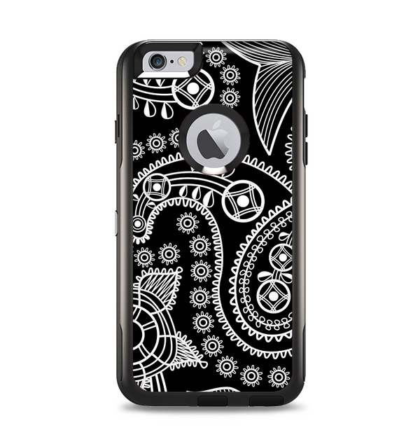 The Black and White Paisley Pattern v14 Apple iPhone 6 Plus Otterbox Commuter Case Skin Set