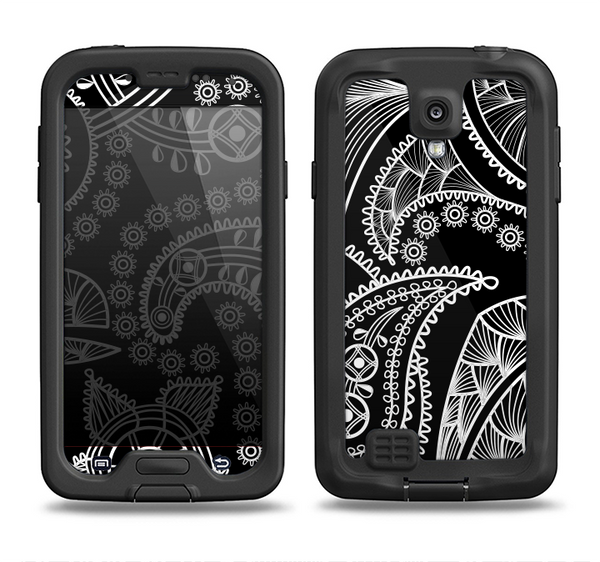 The Black and White Paisley Pattern v14 Samsung Galaxy S4 LifeProof Nuud Case Skin Set
