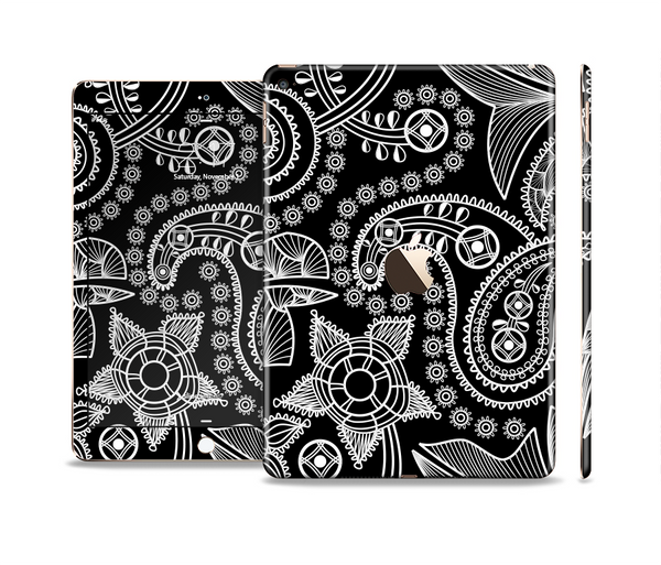 The Black and White Paisley Pattern v14 Skin Set for the Apple iPad Air 2