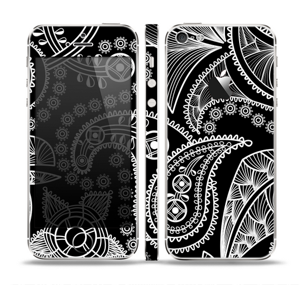 The Black and White Paisley Pattern v14 Skin Set for the Apple iPhone 5