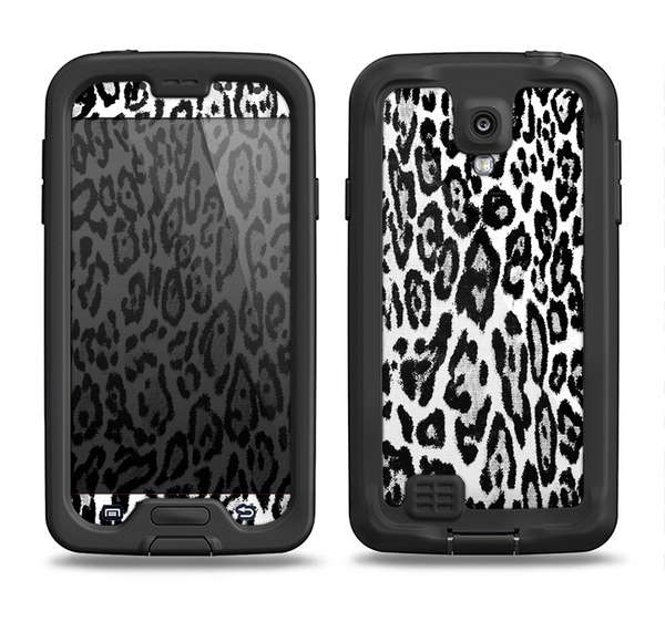 The Black and White Snow Leopard Pattern Samsung Galaxy S4 LifeProof Nuud Case Skin Set