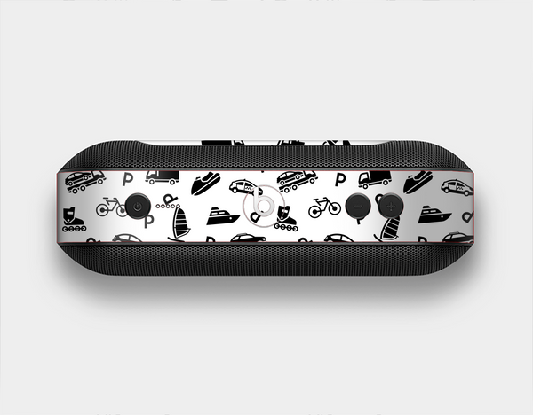 The Black and White Travel Collage Pattern Skin Set for the Beats Pill Plus