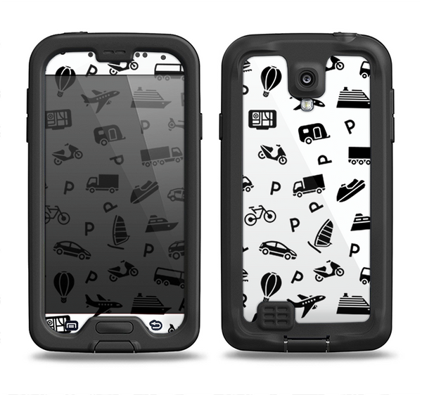 The Black and White Travel Collage Pattern Samsung Galaxy S4 LifeProof Nuud Case Skin Set