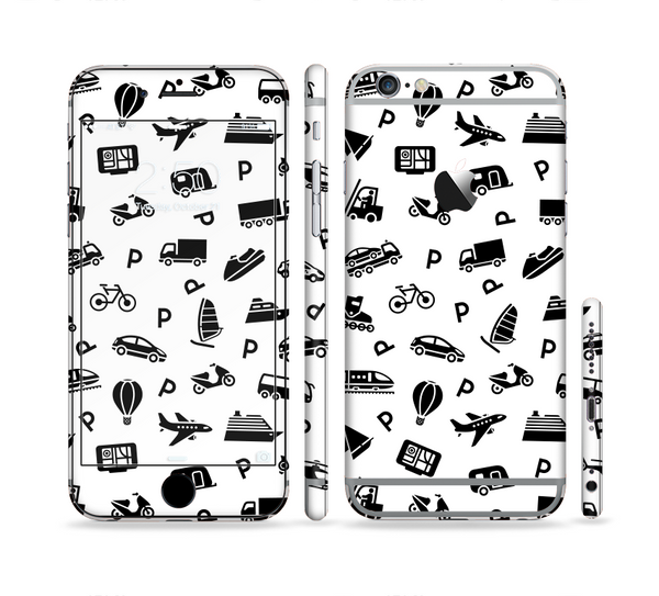 The Black and White Travel Collage Pattern Sectioned Skin Series for the Apple iPhone 6s