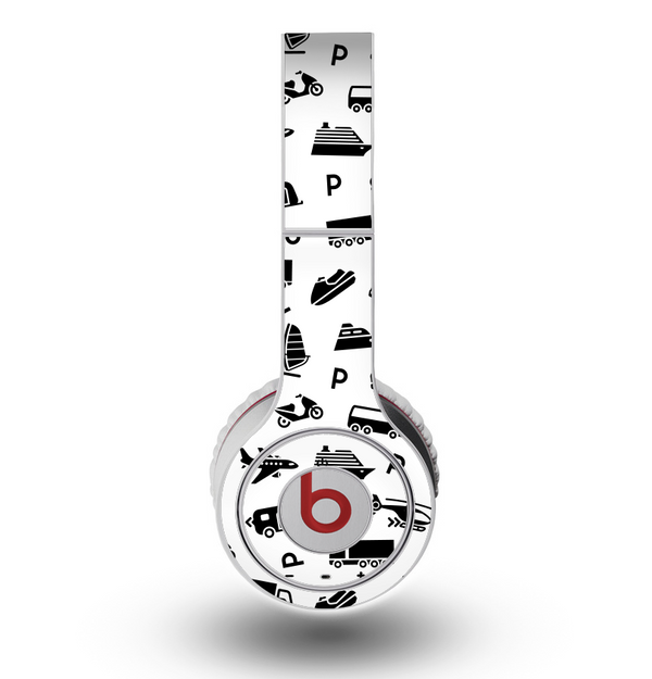 The Black and White Travel Collage Pattern Skin for the Original Beats by Dre Wireless Headphones