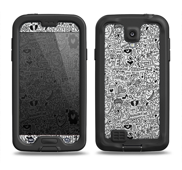The Black and White Valentine Sketch Pattern Samsung Galaxy S4 LifeProof Nuud Case Skin Set
