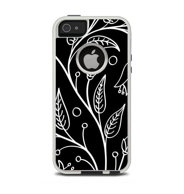 The Black and White Vector Branches Apple iPhone 5-5s Otterbox Commuter Case Skin Set
