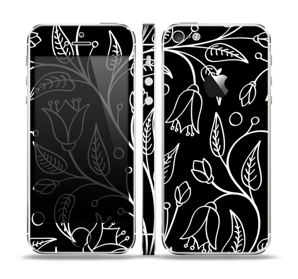 The Black and White Vector Branches Skin Set for the Apple iPhone 5