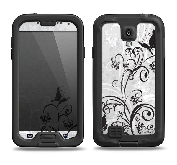 The Black and White Vector Butterfly Floral Samsung Galaxy S4 LifeProof Nuud Case Skin Set