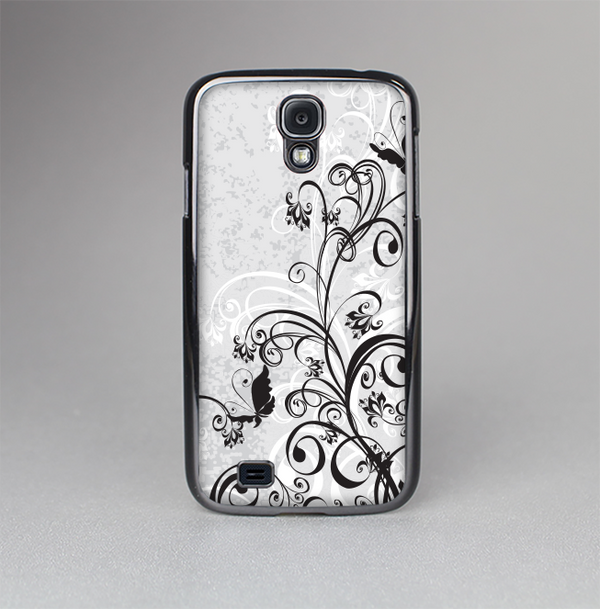 The Black and White Vector Butterfly Floral Skin-Sert Case for the Samsung Galaxy S4