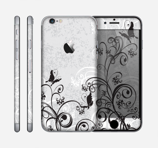 The Black and White Vector Butterfly Floral Skin for the Apple iPhone 6