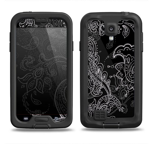 The Black with Thin White Paisley Pattern Samsung Galaxy S4 LifeProof Nuud Case Skin Set