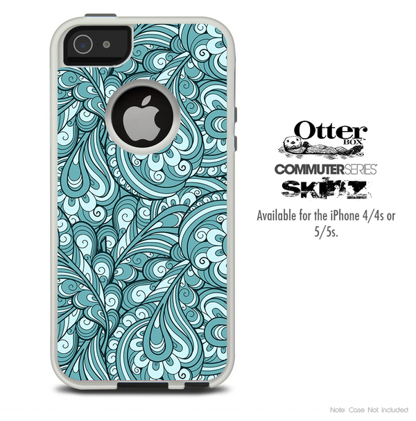 The Abstract Blue Feather Paisley Skin For The iPhone 4-4s or 5-5s Otterbox Commuter Case