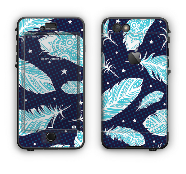 The Blue Aztec Feathers and Stars Apple iPhone 6 LifeProof Nuud Case Skin Set