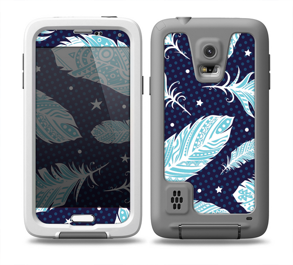 The Blue Aztec Feathers and Stars Skin for the Samsung Galaxy S5 frē LifeProof Case