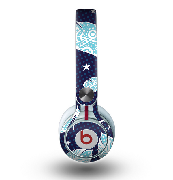 The Blue Aztec Feathers and Stars Skin for the Beats by Dre Mixr Headphones