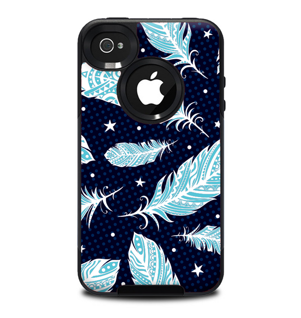 The Blue Aztec Feathers and Stars Skin for the iPhone 4-4s OtterBox Commuter Case