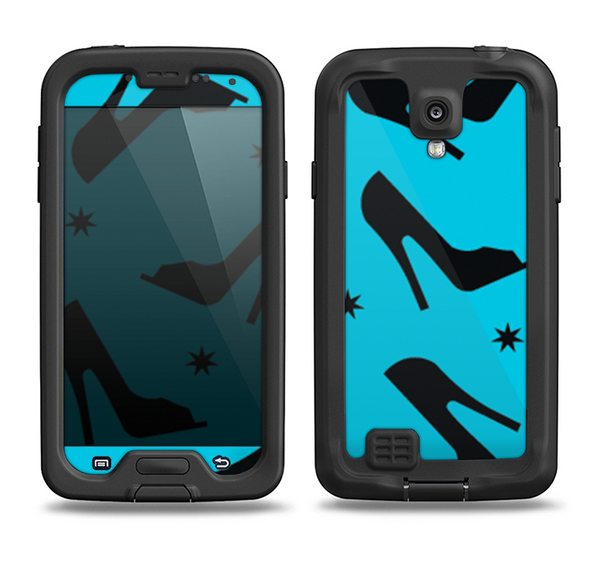 The Blue & Black High-Heel Pattern V12 Samsung Galaxy S4 LifeProof Nuud Case Skin Set