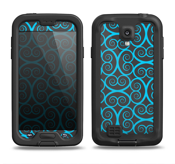 The Blue & Black Spirals Pattern Samsung Galaxy S4 LifeProof Nuud Case Skin Set
