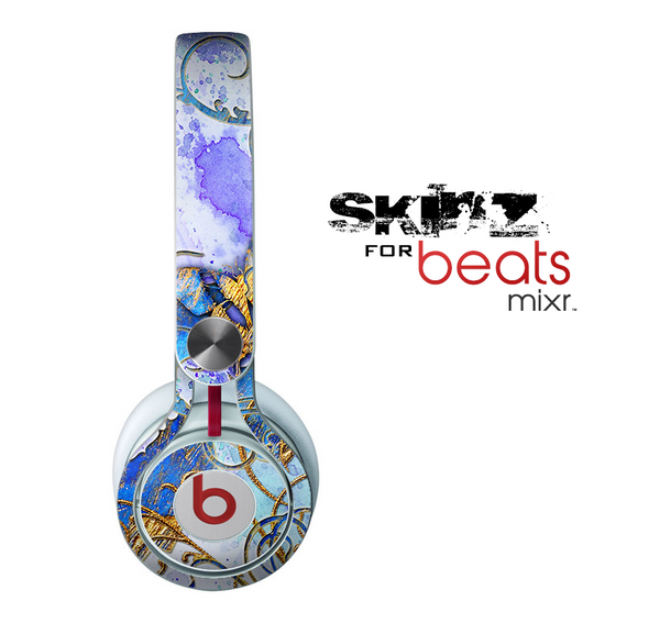 The Blue Bright Watercolor Butter-Floral Skin for the Beats by Dre Mixr Headphones