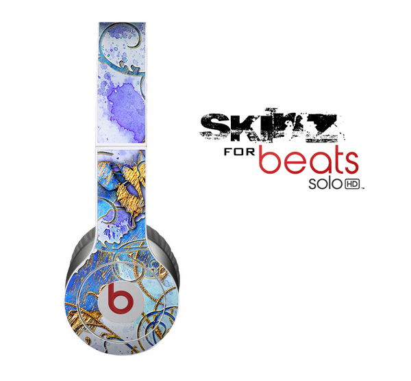 The Blue Bright Watercolor Butter-Floral Skin for the Beats by Dre Solo-Solo HD Headphones