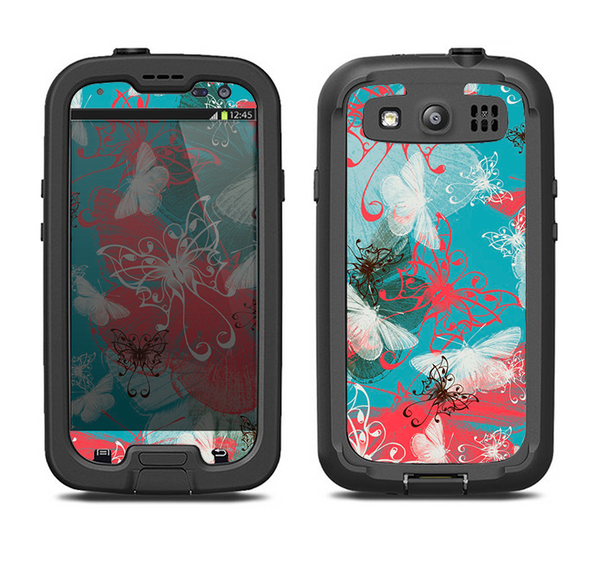The Blue & Coral Abstract Butterfly Sprout Samsung Galaxy S4 LifeProof Nuud Case Skin Set