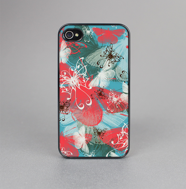 The Blue & Coral Abstract Butterfly Sprout Skin-Sert Case for the Apple iPhone 4-4s