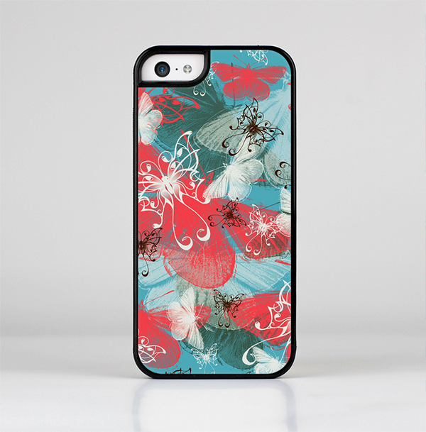 The Blue & Coral Abstract Butterfly Sprout Skin-Sert Case for the Apple iPhone 5c