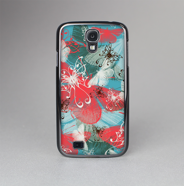 The Blue & Coral Abstract Butterfly Sprout Skin-Sert Case for the Samsung Galaxy S4