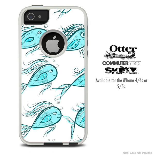 The Blue Fishy Fishy Skin For The iPhone 4-4s or 5-5s Otterbox Commuter Case