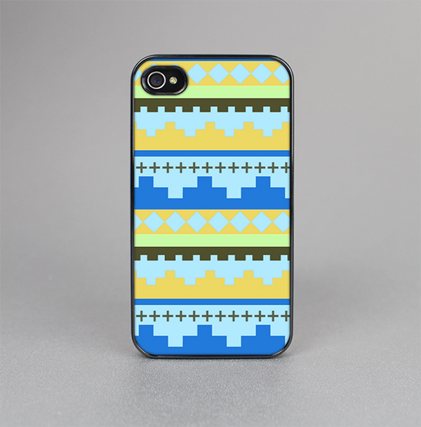 The Blue & Gold Tribal Ethic Geometric Pattern Skin-Sert Case for the Apple iPhone 4-4s