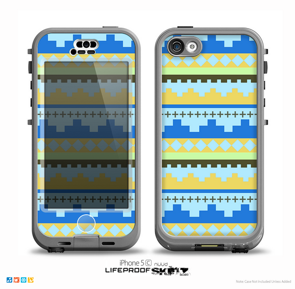 The Blue & Gold Tribal Ethic Geometric Pattern Skin for the iPhone 5c nüüd LifeProof Case