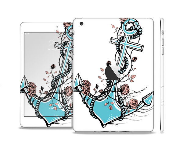 The Blue Pastel Anchor with Roses Skin Set for the Apple iPad Mini 4