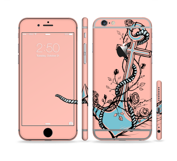 The Blue Pastel Anchor with Roses Sectioned Skin Series for the Apple iPhone 6s