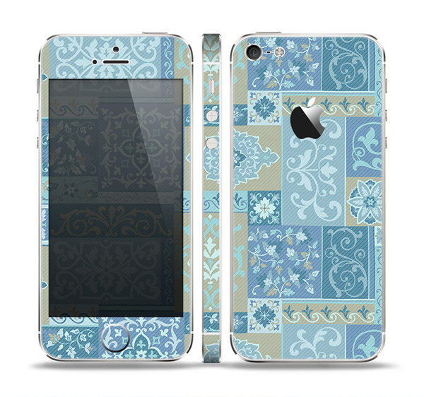 The Blue Patched Paisley Pattern Skin Set for the Apple iPhone 5