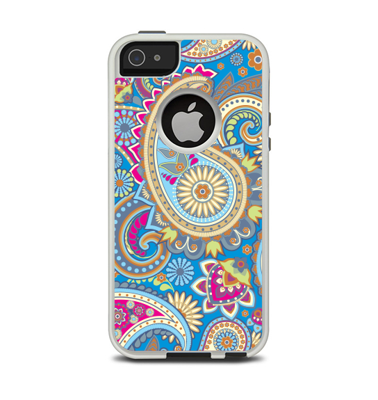 The Blue & Pink Layered Paisley Pattern V3 Apple iPhone 5-5s Otterbox Commuter Case Skin Set