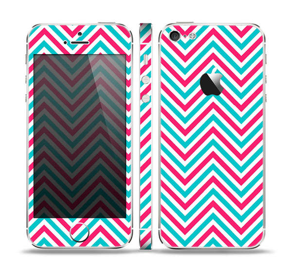 The Blue & Pink Sharp Chevron Pattern Skin Set for the Apple iPhone 5