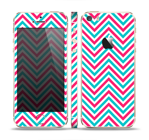 The Blue & Pink Sharp Chevron Pattern Skin Set for the Apple iPhone 5s