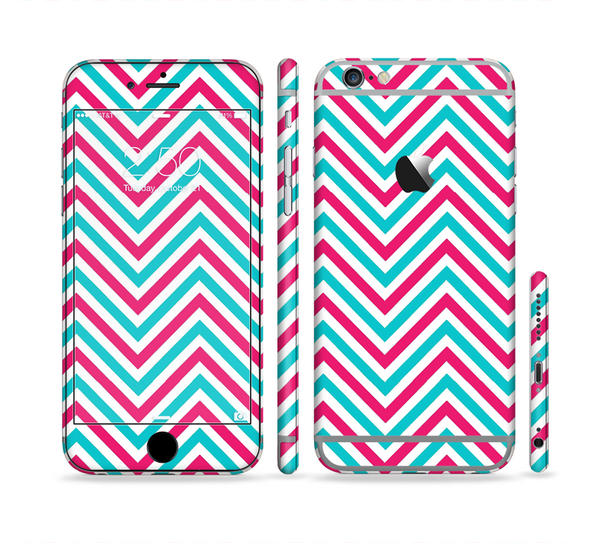 The Blue & Pink Sharp Chevron Pattern Sectioned Skin Series for the Apple iPhone 6