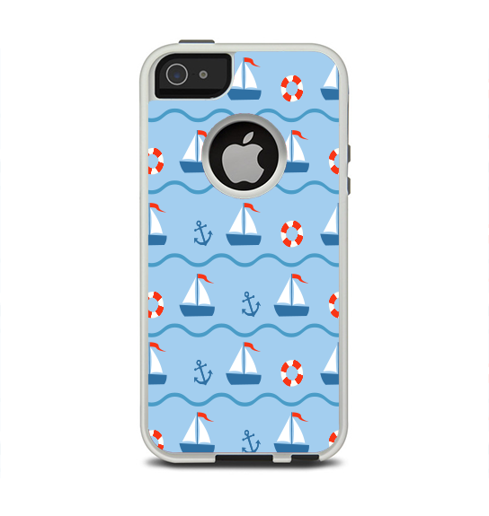 The Blue & Red Nautical Sailboat Pattern Apple iPhone 5-5s Otterbox Commuter Case Skin Set