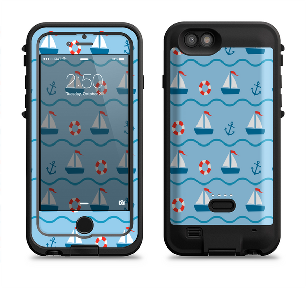 The Blue & Red Nautical Sailboat Pattern Apple iPhone 6/6s LifeProof Fre POWER Case Skin Set