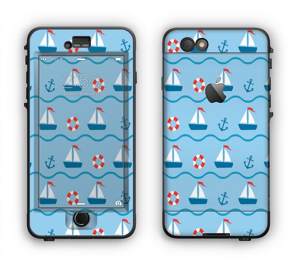 The Blue & Red Nautical Sailboat Pattern Apple iPhone 6 Plus LifeProof Nuud Case Skin Set