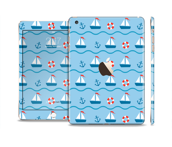 The Blue & Red Nautical Sailboat Pattern Full Body Skin Set for the Apple iPad Mini 3