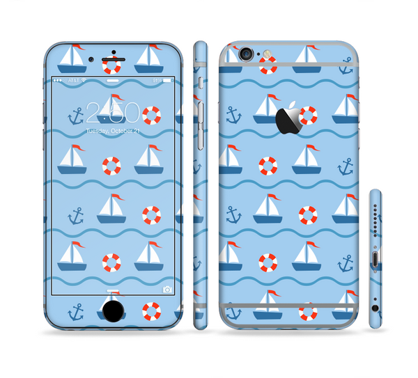 The Blue & Red Nautical Sailboat Pattern Sectioned Skin Series for the Apple iPhone 6s Plus
