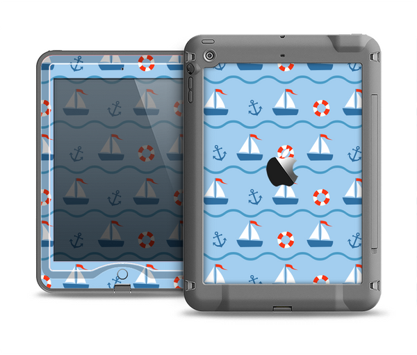 The Blue & Red Nautical Sailboat Pattern Apple iPad Air LifeProof Nuud Case Skin Set